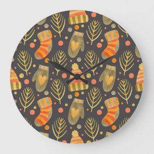 Waterverf kerst: feestelijk naadloos patroon. grote klok