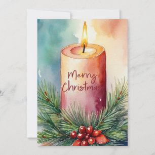 Waterverf Kerst Feestelijke Kaars Illustratie Feestdagenkaart