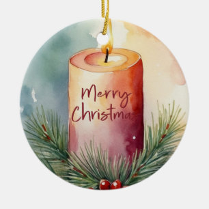 Waterverf Kerst Feestelijke Kaars Illustratie Keramisch Ornament