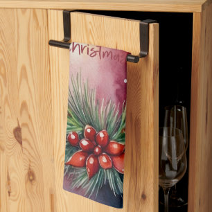 Waterverf Kerst Feestelijke Kaars Illustratie Theedoek