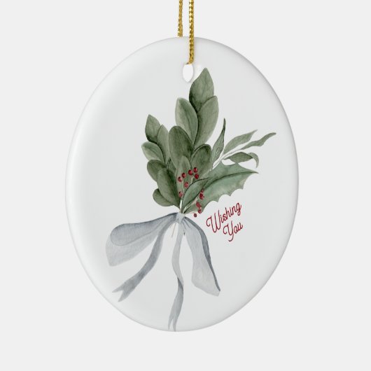 Waterverf Kerst Foliage gepersonaliseerd Keramisch Ornament (Rechts)