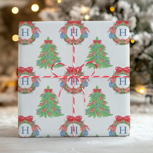 Waterverf Kerst Football Monogram kransboom Cadeaupapier