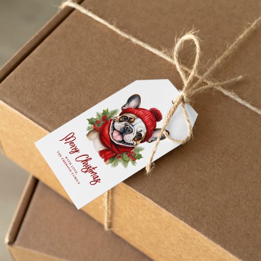 Waterverf Kerst Franse Bulldog Cadeaulabel