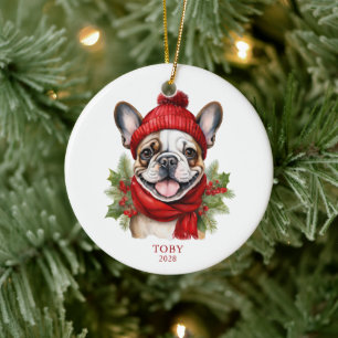 Waterverf Kerst Franse Bulldog Foto Keramisch Ornament