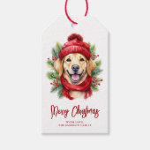 Waterverf Kerst Gele Labrador Hond Cadeaulabel (Voorkant)