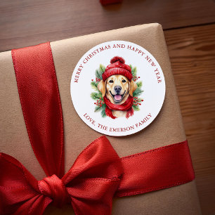 Waterverf Kerst Gele Labrador Hond Ronde Sticker