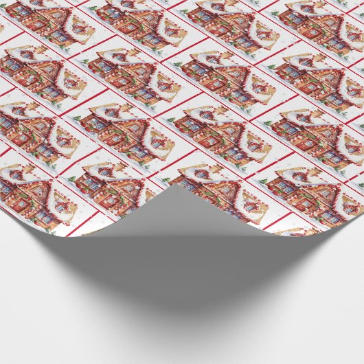 Waterverf Kerst Gingerbread House Cadeaupapier (Hoek)