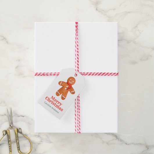 Waterverf Kerst Gingerbread Man Cookies Cadeaulabel (Met Touw)