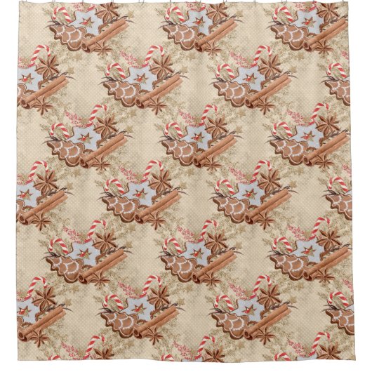 Waterverf Kerst Gingerbread Patroon Douchegordijn (Voorkant)