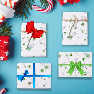 Waterverf Kerst Golfclubs En Tennisrackets Inpakpapier Vel