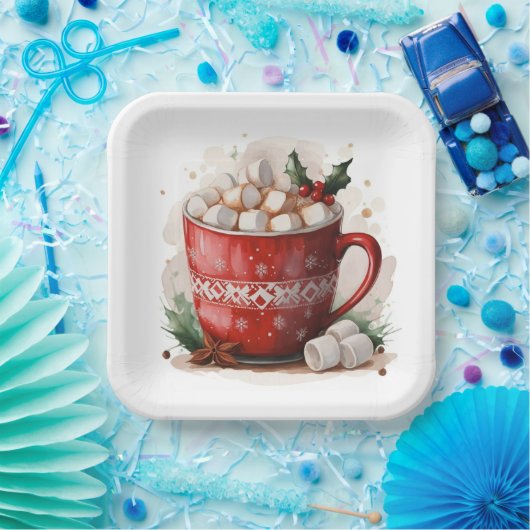 Waterverf Kerst Hot Chocolate Papieren Bordje (Feest)