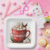 Waterverf Kerst Hot Chocolate Papieren Bordje (Feest)