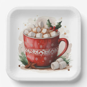 Waterverf Kerst Hot Chocolate Papieren Bordje