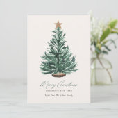 Waterverf Kerst Kaart Groene Boom met Star (Staand voorkant)