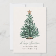 Waterverf Kerst Kaart Groene Boom met Star