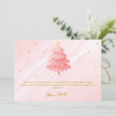 Waterverf Kerst Kaart Roze Gouden Kerstboom (Staand voorkant)