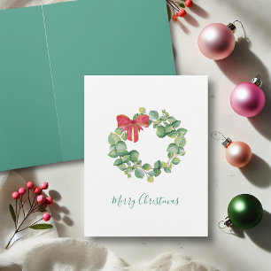 Waterverf Kerst Kaarten Eucalyptus krans Notitiekaartje