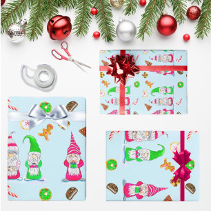 Waterverf Kerst Kabouters Met Koekjes Cadeaupapier