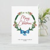 Waterverf Kerst Kerst Greenery Wreath Feestdagenkaart (Staand voorkant)