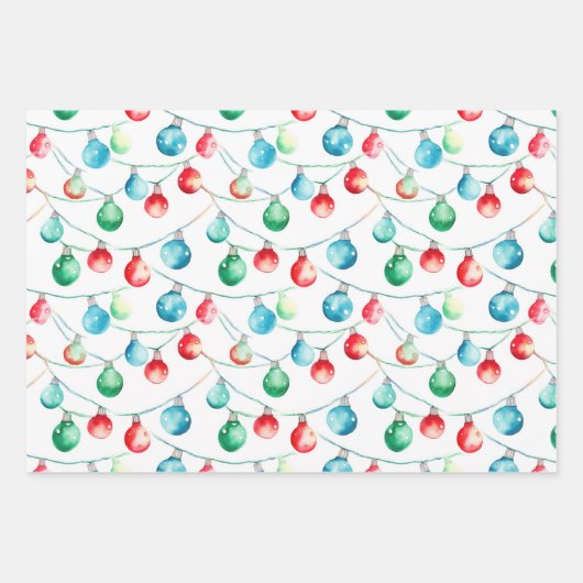 Waterverf Kerst Kleurrijke String Lights Inpakpapier Vel (Voorkant)