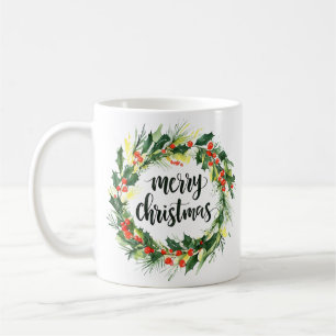 Waterverf Kerst Krans Mok – Prettig Kerstfeest