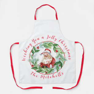 Waterverf Kerst Krans Vintage Kerstman Unisex Schort