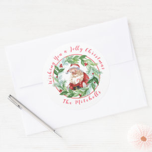 Waterverf Kerst Krans Vintage Sinterklaas NAAM Ronde Sticker