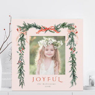 Waterverf Kerst Lijst Foto Blush Pink Square Feestdagenkaart