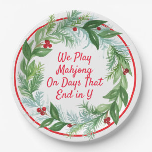 Waterverf Kerst MAHJONG Kerstkrans Papieren Bordje