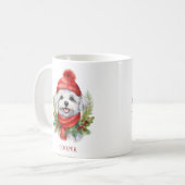 Waterverf Kerst Maltese hond Koffiemok (Voorkant links)