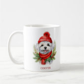 Waterverf Kerst Maltese hond Koffiemok (Links)