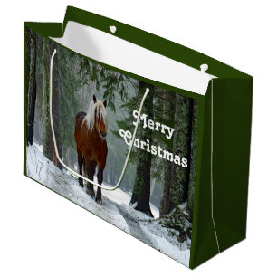 Waterverf kerst met paardenbossneeuw groot cadeauzakje
