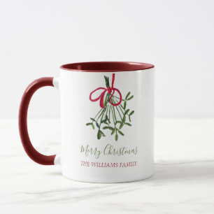 Waterverf Kerst Mistletoe Feestelijke Rode Lint Mok