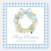 Waterverf kerst notenkraker krans behuizing vierkante sticker (Voorkant)