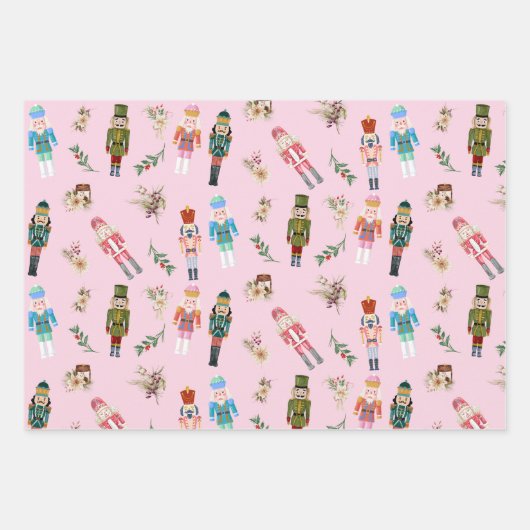 Waterverf Kerst Notenkrakers Collage Inpakpapier Vel (Voorkant)