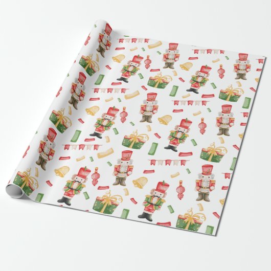 Waterverf Kerst Notenkrakers en Decoraties Cadeaupapier (Uitgerold)