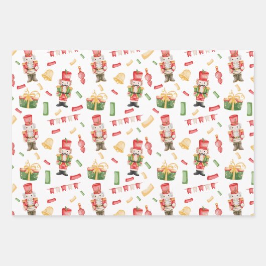 Waterverf Kerst Notenkrakers en Decoraties Inpakpapier Vel (Voorkant)