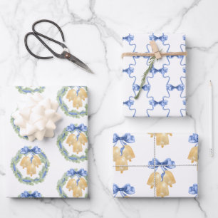 Waterverf kerst of bruiloft klokken en bogen inpakpapier vel