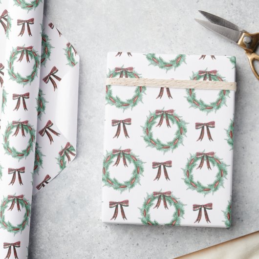 Waterverf Kerst Plaid Bow Garland Cadeaupapier