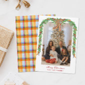 Waterverf Kerst Plaid Bow Garland Foto Feestdagenkaart