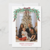 Waterverf Kerst Plaid Bow Garland Foto Feestdagenkaart (Voorkant)