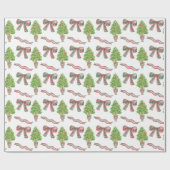 Waterverf Kerst Plaid Bow & Topiary Cadeaupapier (Vlak)
