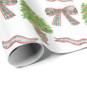 Waterverf Kerst Plaid Bow & Topiary Cadeaupapier (Rol Hoek)