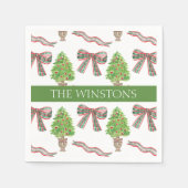 Waterverf Kerst Plaid Bow & Topiary Servet (Voorkant)