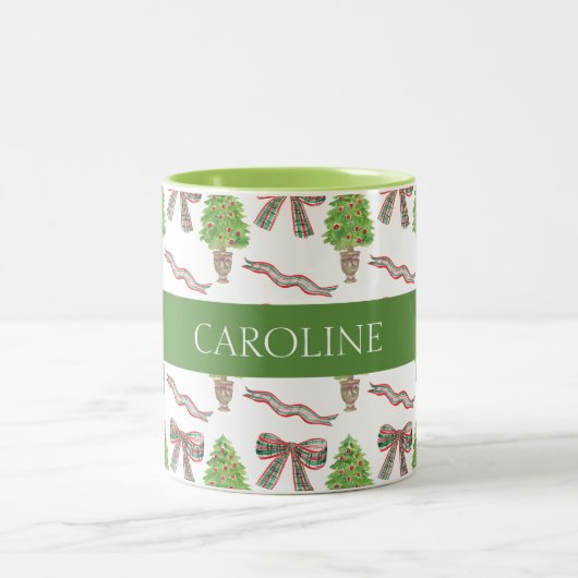 Waterverf Kerst Plaid Bow & Topiary Tweekleurige Koffiemok (Center)