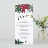 Waterverf Kerst Poinsettia Trouwmenu Kaart (Staand voorkant)