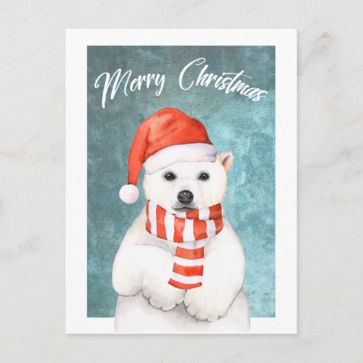 Waterverf Kerst Polar Beer Briefkaart (Voorkant)