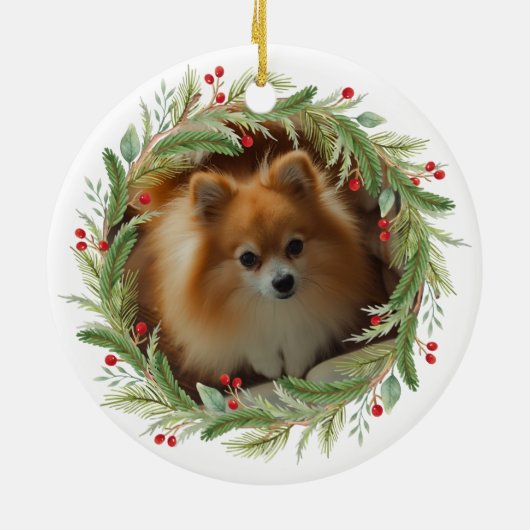 Waterverf Kerst Pommerse Hond Foto Keramisch Ornament (Achterkant)