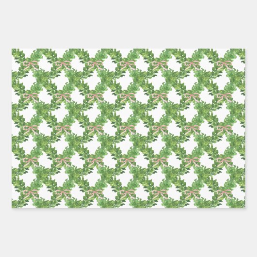 Waterverf Kerst Rood Gestreepte Bow Garland Inpakpapier Vel (Voorkant)