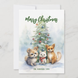 Waterverf Kerst Schattige Dieren Kaart